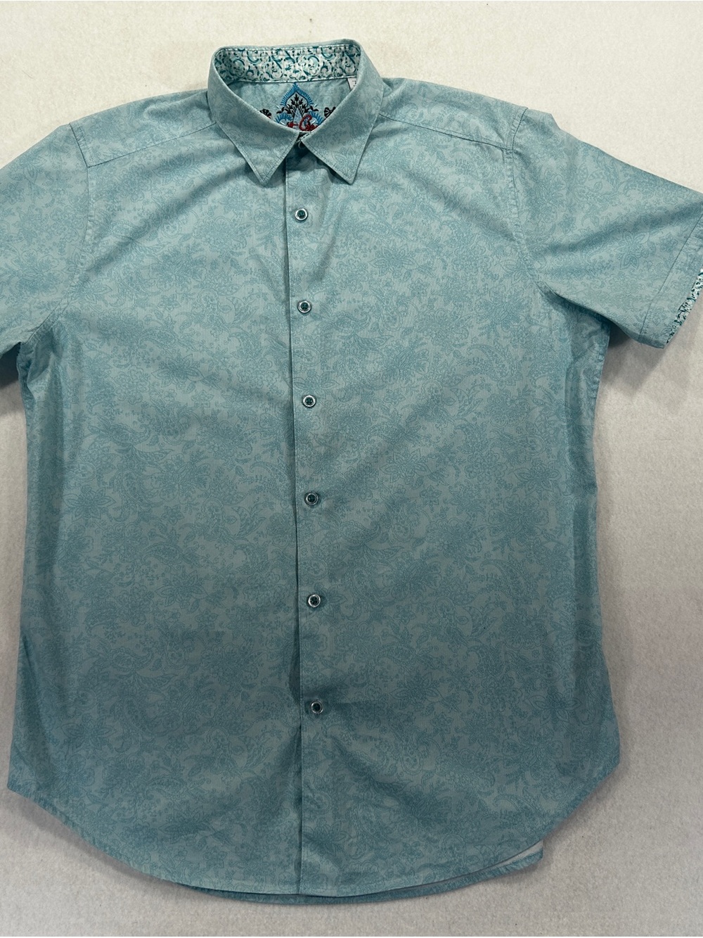 Robert Graham Light Teal Paisley Short-Sleeve Button-Down Shirt